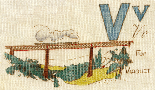 Letter V: V for Viaduct, PUFF PUFF ABC. c.1905 (lithograph)