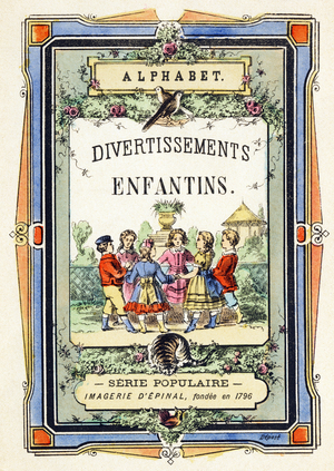 Cover, child's round in a garden, Children's entertainment alphabet, c.1890 (Epinal print)