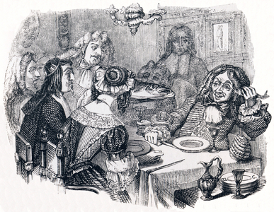 The laughing and the fishes (Le rieur et les poissons) - Fables by La Fontaine, 19th century (engraving)