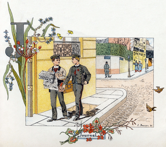 Letter J: "Newspaper", in Alphabet francais, 1887 (engraving)