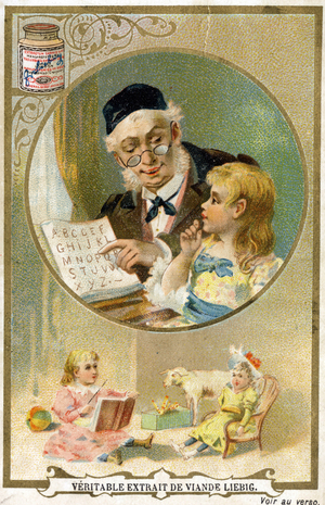 The preceptor and his pupil. Chromolitography , circa 1890.