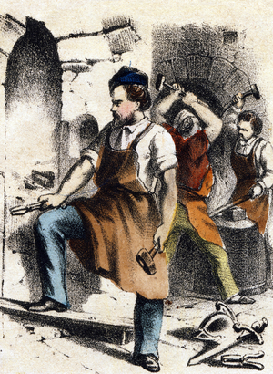 Illustration for "Abecedaire des arts et metiers pour teaching à lire", 1866 (engraving)