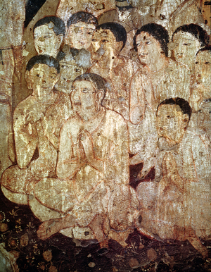 Group of disciples mourning the death of Buddha, from the interior of Cave 17 (fresco)