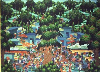 Village scene, Indonesia, (Balinese painting)