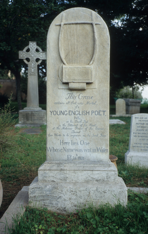 Gravestone erected for Keats in the Protestant Cemetery, Rome, dated February 24th 1821 (photo)