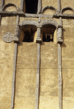 All Saints Church, detail of the south front of the west tower (photo)
