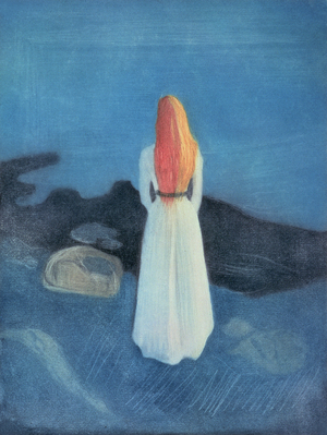 Young Girl on a Jetty (coloured etching and scraped aquatint)