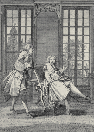 Scene from 'Le Misanthrope' by Moliere (1622-73), engraved by Laurent Cars (engraving)