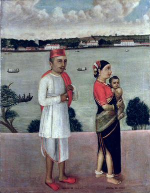 Young Man of Angraca with a Young Woman and Baby from Pano, Goa School (oil on canvas)
