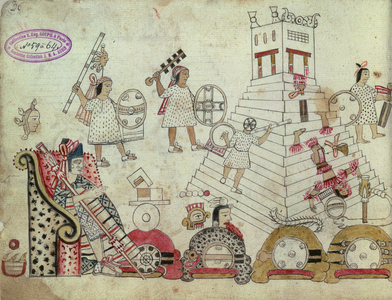 Prisoners of War Sacrificed to the Sun God, from the Codex Azcatitlan, 1530 (vellum)