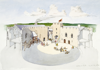 Cutaway of the hall and courtyard at Restormel Castle, 1994 (w/c on paper)
