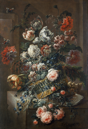 Flower piece with variegated tulips (oil on canvas)