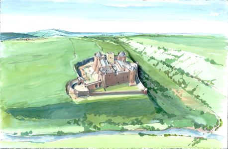 Aerial View of Goodrich Castle (w/c on paper)