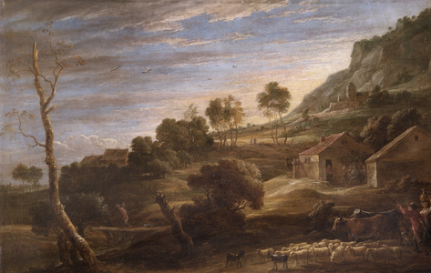 Landscape with peasants driving cattle, c.1670-90 (oil on canvas)