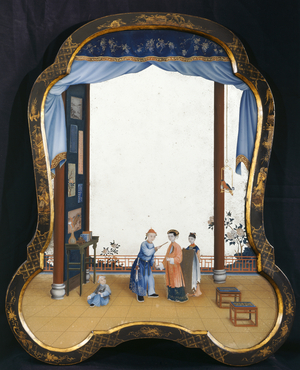 Oriental conversation piece, Ch'ien Lung period c.1760 (enamel on silvered glass)