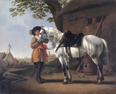 A Cavalier with a Grey Horse (oil on canvas)