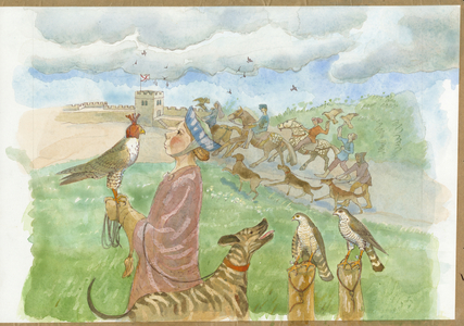 A early medieval hunting scene (w/c on paper)
