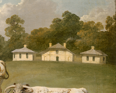 Three Long-Horned Cattle in Landscape (oil on canvas) (detail of 369486)