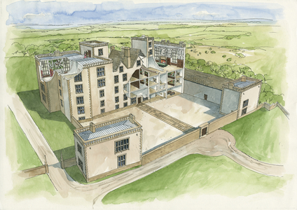 Reconstruction of Hardwick Old Hall in 1620 (w/c on paper)