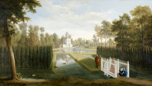A View of Chiswick Gardens towards the rear of the Bagnio (Cascina) Chiswick House (oil on canvas)