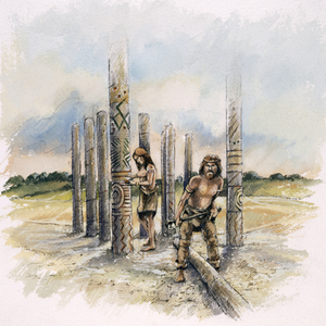 Old Sarum - Neolithic man and woman, 2003 (w/c on paper)