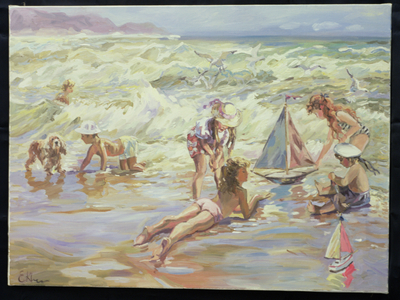 Children on the Shore (oil on canvas)