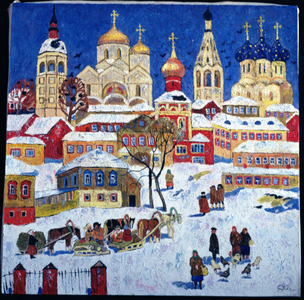 Russian Town in Winter (oil on canvas)