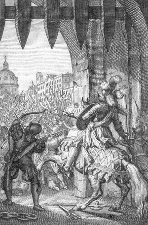 The Entered to Rome by Henry VII of Luxembourg (1275-1313) in 1312 (Henry VII, Holy Roman Emperor as he entered into Rome to be crowned as emperor 1312) Engraving by Johann Michael Mettenleiter (1765-1853) 1800 Private Collection