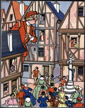 The giant Gargantua in the streets of Chinon Illustration by Pierre Couselles (died 1938) from “Gargantua” by Francois Rabelais, 1926 Private collection