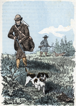 Hunting with dog Engraving from “The Needs of Life” by Rengade, 1887 Private Collection Â