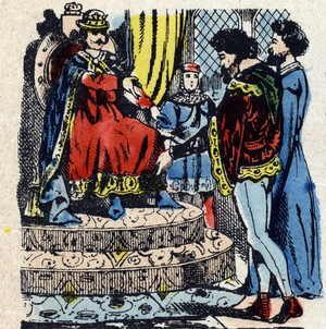 Expulsion of jews and italian bankers under Charles IV, 19th century (Epinal print)