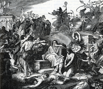 The Exile in Babylon: deportation to Babylon of the Jews of Jerusalem and the Kingdom of Judah - Jewish prisoners (Babylonian captivity or Babylonian exile is the period in Jewish history during which a number of Judahites of the ancient Kingdom of Judah were captives in Babylonia) Engraving from “History of the world” by Ridpath 1885 Private collection