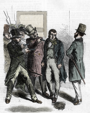 L'arrest de Vautrin (Jacques Collin) in 'Le pere goriot', 1874 (engraving)