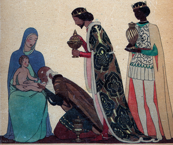 L'adoration des mages Plate taken from “La vie sainte”” illustrated by Andre edouard (AE) Marty (1882-1974) 1938 - “” Adoration of the Magi”” Illustration by AE Marty from “La vie sainte”””, 1938 - Private collection