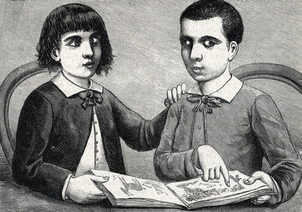 Children with convergent and divergent strabismus or crossed eyes (engraving) 1888