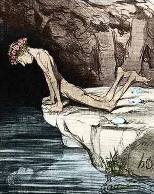 The Beautiful Narcissus. By Honore Daumier de Salvandy (1795-1856), who was a writer, politician and historian, as well as member of the Academie Française 19th century (lithograph)