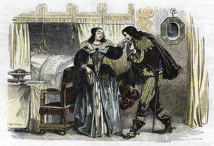 King Louis Xiii (1601-1643) kissing the hand of Anne of Austria, 1851 (engraving)