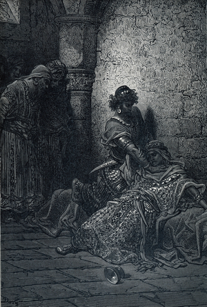 The assassination of the Byzantine Emperor Alexis IV Angel (1182-1204) by order of his cousin on 8 February 1204 (Alexios IV Angelos strangled on 8 February 1204) Engraving from “” Illustrous Universe” 1862