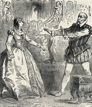 La regente Marie de Medicis (1575-1642) arguing with Maximilian de Bethune, Duke of Sully (1559-1641) circa 1610 (Maria de Medici and Maximilien de Bethune, Duke of Sully arguing) Engraving from “L'alcove des queines”” by Jules Beaujoint 19th century Private Collection