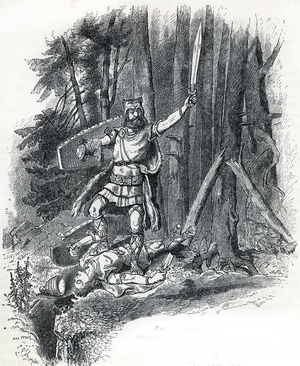 Nordic mythology: representation of Tyr (Norse mythology: the god Tyr) Engraving from “Nordisch-Germanische Gotter und Helden” by Wilhelm wagner 1901