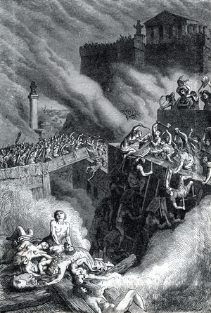Third Punic War: Battle of Carthage, storming of the citadel of Byrsa, 146 BC Engraving from “History of the world” by Ridpath 1885 Private collection