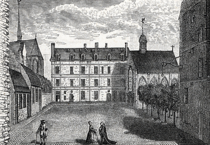 View of the college of Cardinal Lemoine (Cardinal-Lemoine), rue saint Victor a Paris, in the 18th century (View of the college of the cardinal lemoine in Paris, college of the university, 18th century) Engraving from “” L'Ecole et la science” 1887