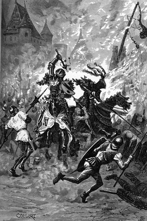 War of the Breton Succession: Battle of Hennebont (Morbihan) 1342. 19th century (engraving)