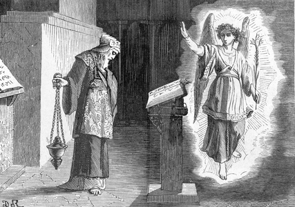 Representation of the Annunciation by an Angel of the Birth of Saint John the Baptist a Zacharie. 19th century (engraving)