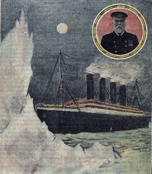 One of “” Le pelerin”” announcing the sinking of the transatlantic liner Titanic with portrait of Captain Smith on April 14, 1912” (Cover page of english newspaper “” Le pelerin”” about Titanic shipwreck, April 1912) Private collection