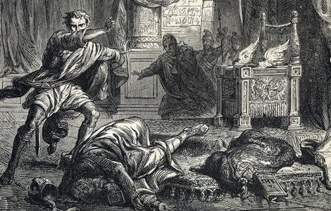 Death of the High Priest of Israel Eli (The death of Eli High Priest of Shiloh). By Lahure, 19th century, (engraving from 'Holy History').