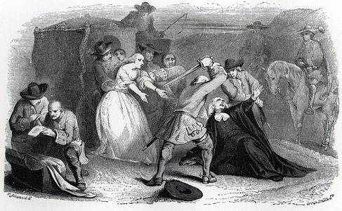 The murder of James Sharp (1613Ð1679) by a group of Covenant on May 3, 1679, in Magus Muir, Scotland (Bishop James Sharp murdered by militant Covenanters while en route from Edinburgh to St Andrews, Scotland 1679) Engraving from Augustin Thierry's “Histoire de L'Angleterre” 1867
