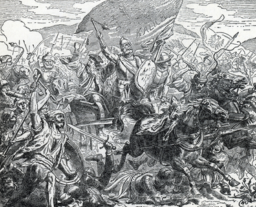 The Victory of Jan Zizka at the Battle of Sudomer fought on 25 March 1420, between Catholic and Hussite forces Engraving from “History of the world” by Ridpath 1885 Private collection