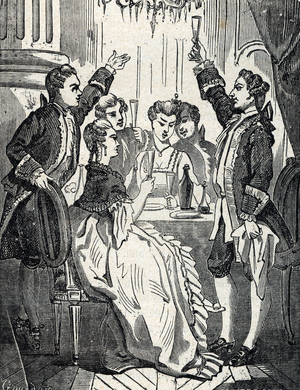 La vie dissolue du jeune prince de Wales et futur George IV d'england (1762-1830) (the scandalous life of prince of Wales George IV 1680 ca) Engraving from “L'alcove des queens”” by Jules Beaujoint 19th century Private Collection Â