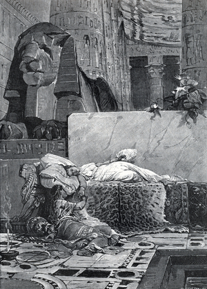 Roman Antiquite “” Marc Antonius (Marcus Antonius, 83-30 BC) thinking that the Queen of Egypt Cleopatra VII Thea Philopator (69-30 BC) ended her days August 30 BC” (Mark Antony and Cleopatra 30 BC) Engraving from “Storia di Roma” by Francesco Bertolini